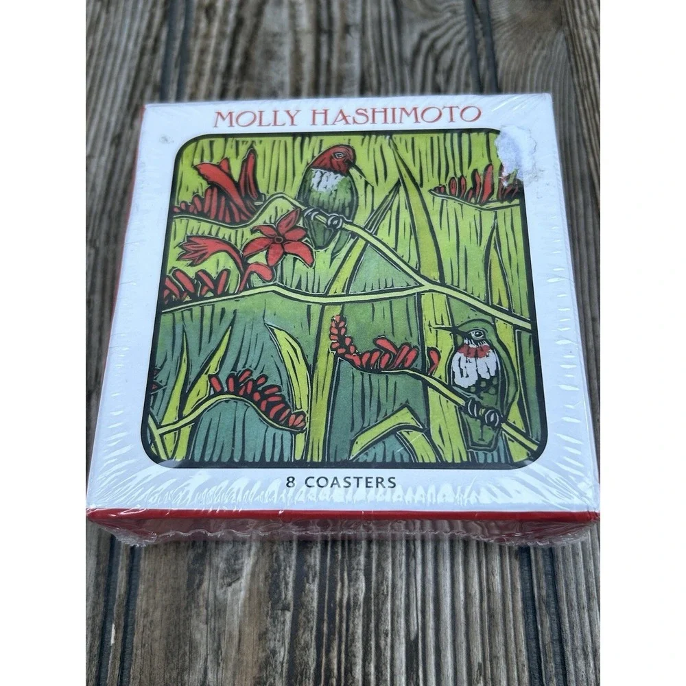 Hummingbird Set Of 8 Drink Coasters By Molly Hashimoto Pomegranate Brand Art NIB